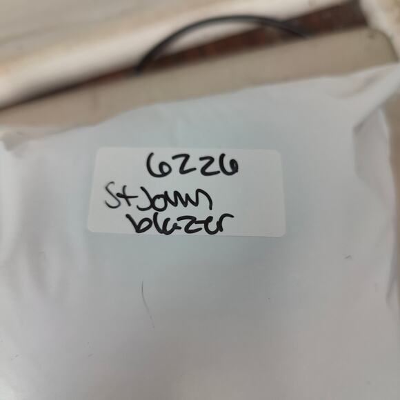 St John Knit Blazer Size 12 Black Herringbone Leather Trim Preppy Dog Show FLAWS - Picture 13 of 13